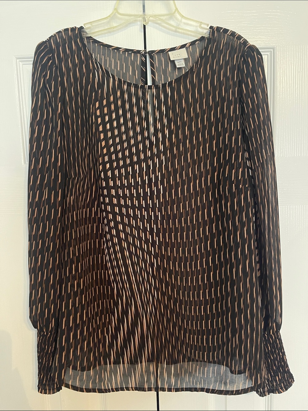 a new day Black Top with Blush Geometric Dash Print